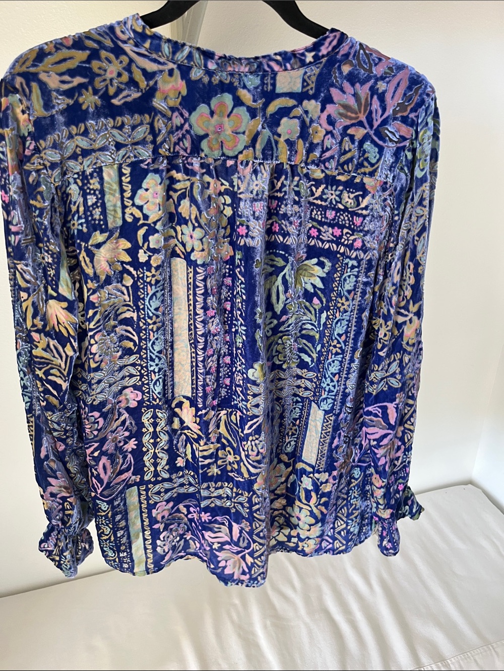 Johnny Was Multicolor Floral Velvet Button-Front Blouse - Picture 4 of 7